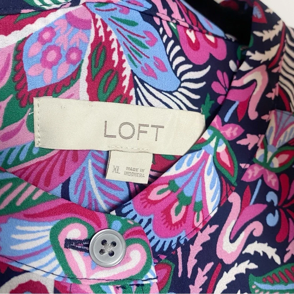Loft Paisley Multicolor Stand Collar Henley Blouse